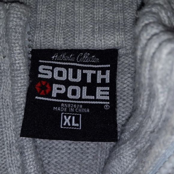South Pole Mens Size XL Sweater Long Sleeve Gray Red Striped Heavyweight 1/4 Zip - Picture 12 of 16